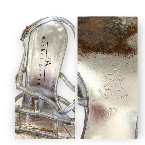 Michel Perry silver leather caged sling back sandal, Size 37 EU, Vintage from 90 - Picture 11 of 13